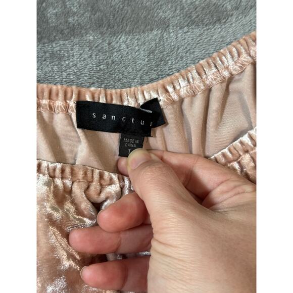 Anthropologie Sanctuary‎ Boho Women Pink Crushed Velvet Peplum Blouse Ruffle L - Picture 5 of 9